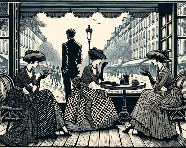 Vintage Café Scene with Women in 20th Century Paris