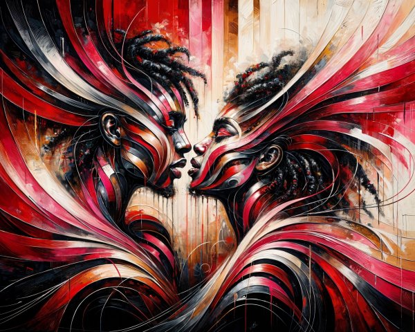 Stylized Faces in Profile with Intricate Patterns