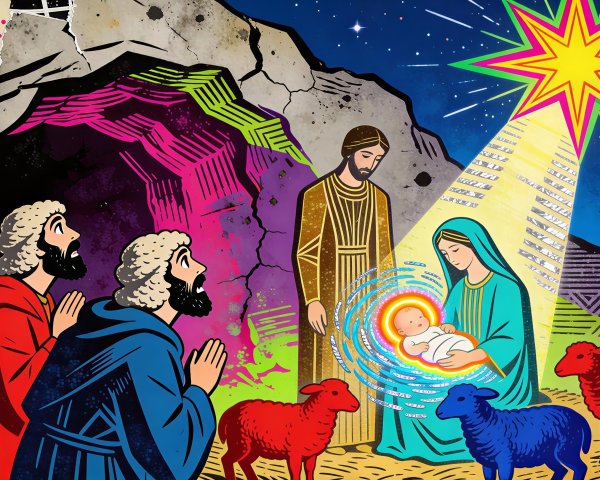 Vibrant Pop Art Nativity Scene with Colorful Elements