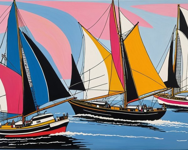 Vibrant Illustration of Sailing Boats in Blue Waters