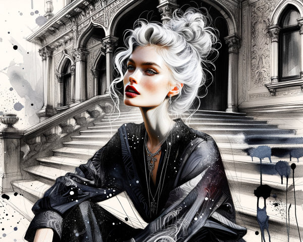 Elegant Portrait of a Woman on a Grand Staircase