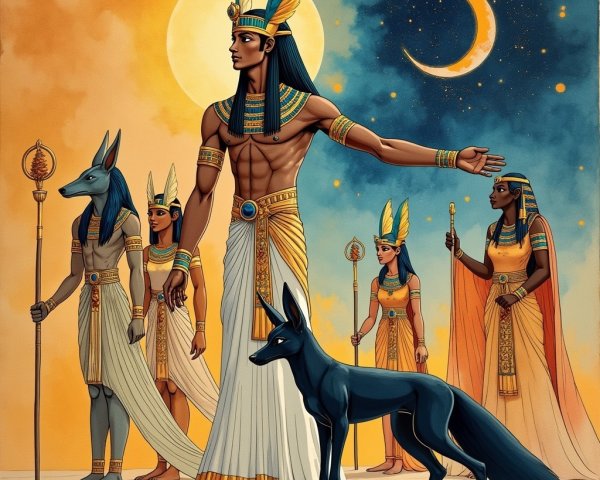 Ancient Egyptian Figures in Ceremonial Attire