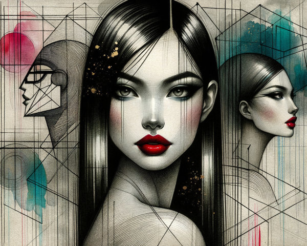 Portrait of a Young Woman with Geometric Elements