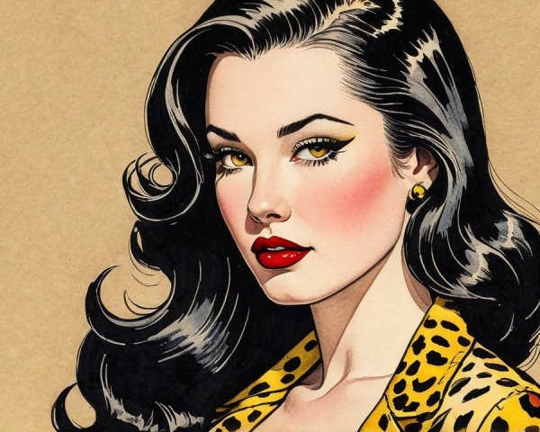 Glamorous Woman in Vintage Pin-Up Style with Leopard Print