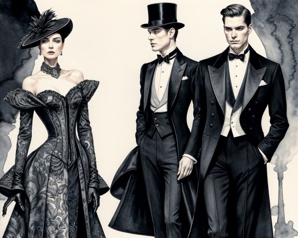 Elegantly Dressed Figures from a Bygone Era