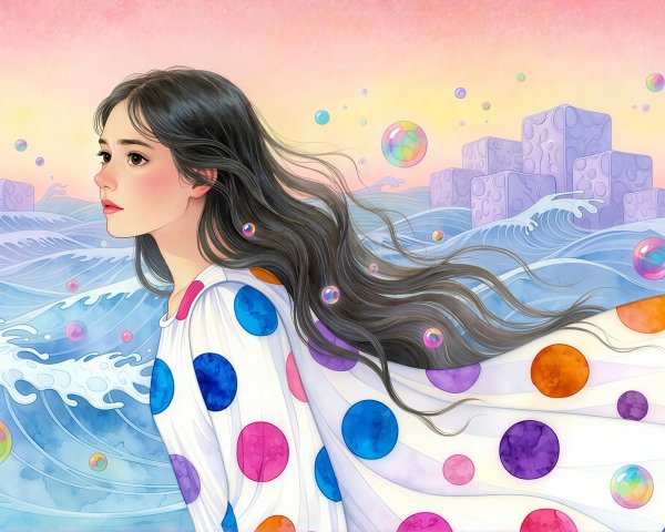 Watercolor painting of a dreamy ocean landscape