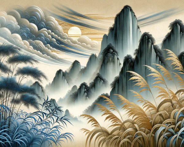 Serene Landscape with Misty Mountains and Lush Greenery