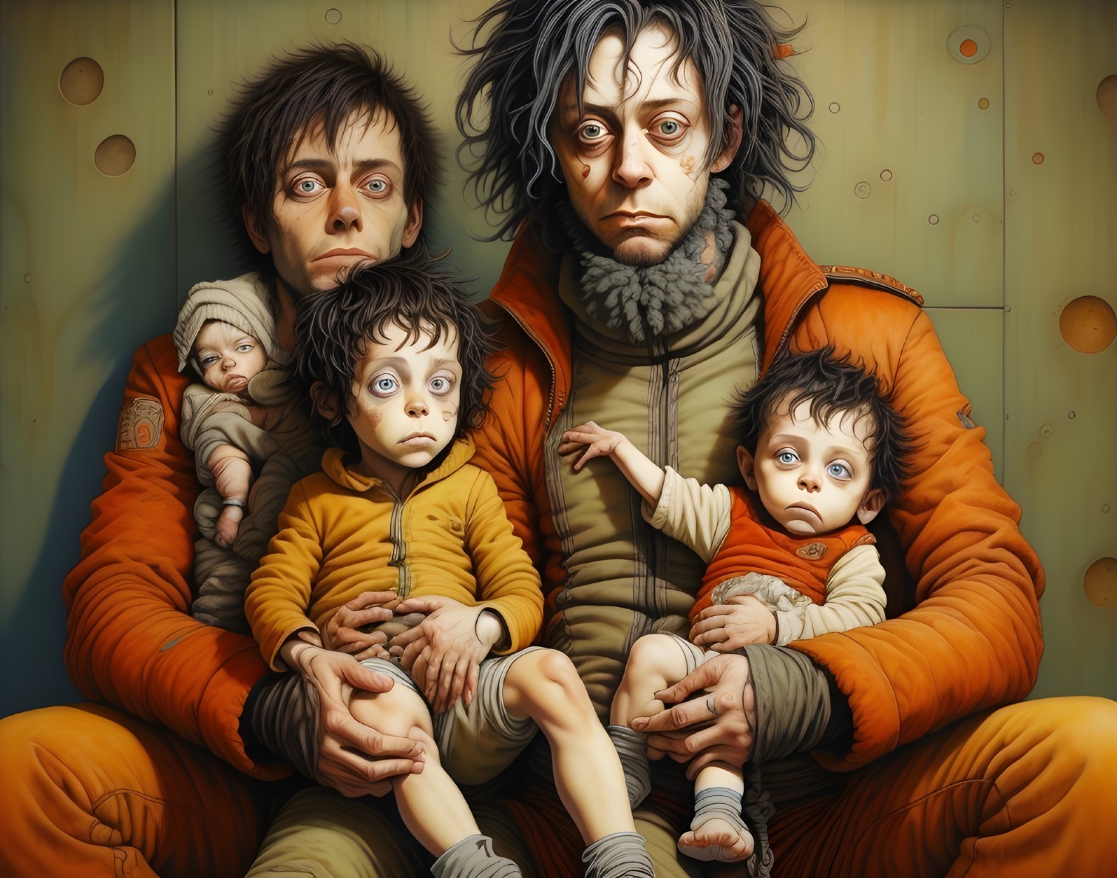 Distressed Individuals in a Dystopian Setting with Children