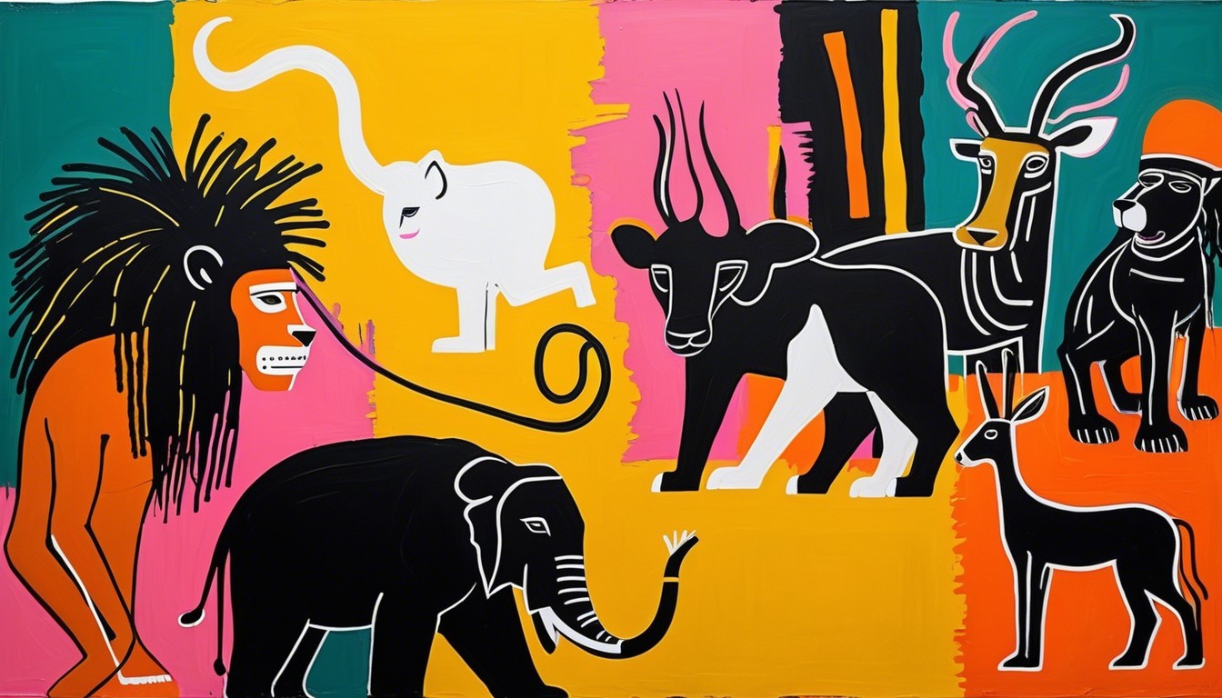 Vibrant Abstract Artwork with Stylized Animals