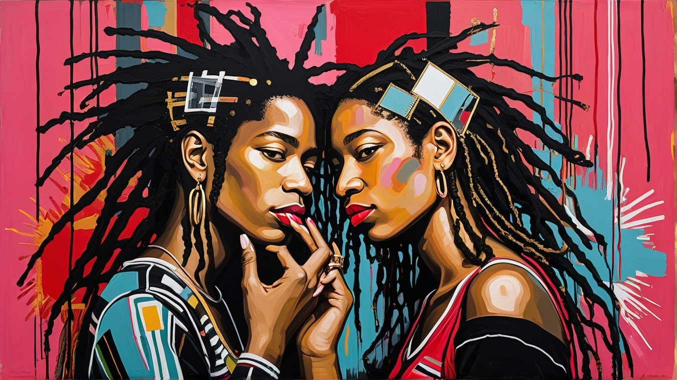 Artwork of Two Women with Vibrant Dreadlocks and Colors