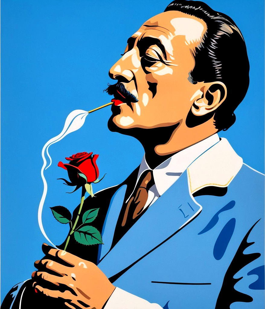 Stylized Portrait of a Man in Blue Suit with Rose