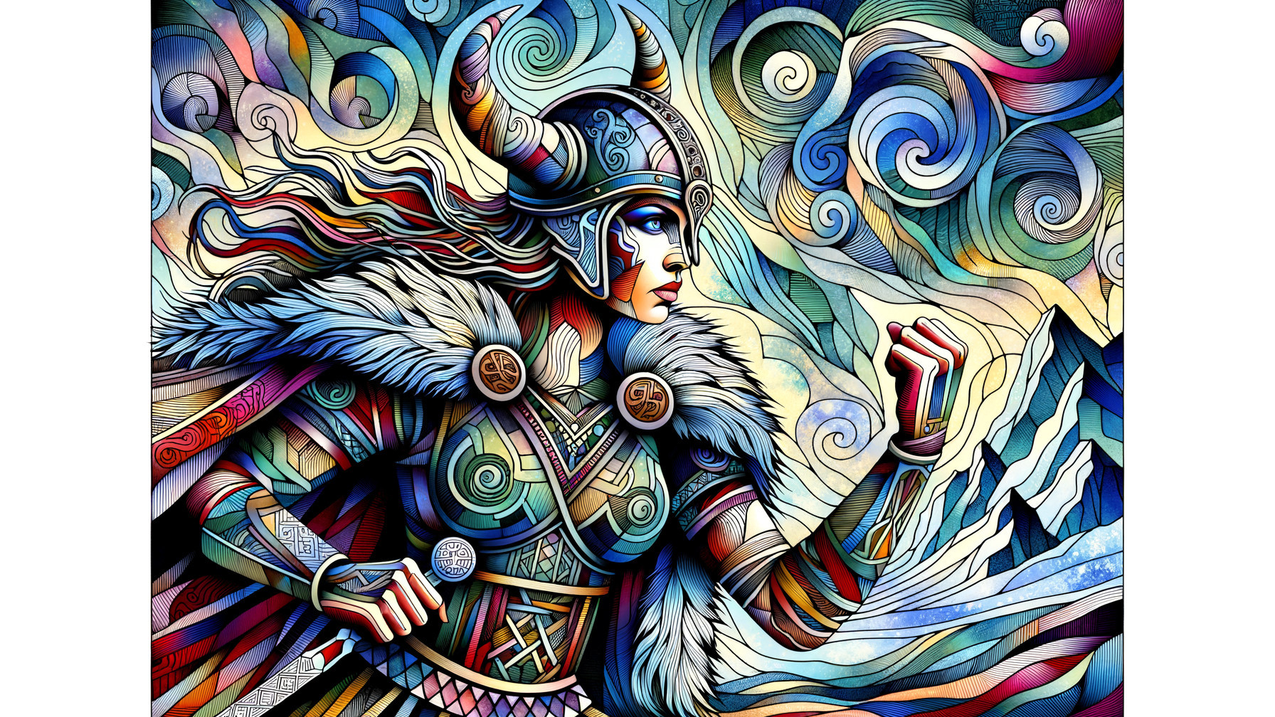 Fierce Warrior Woman Illustration with Intricate Armor