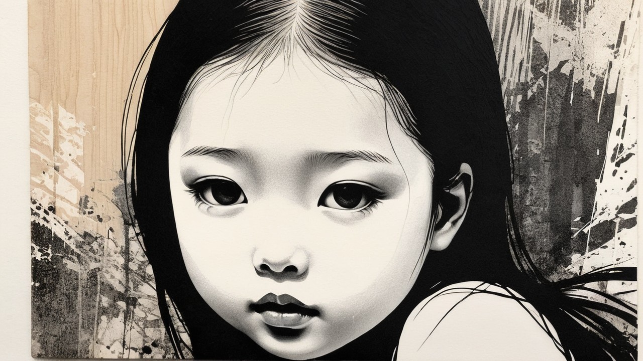 Portrait of a Young Girl with Dark Hair and Expressive Eyes