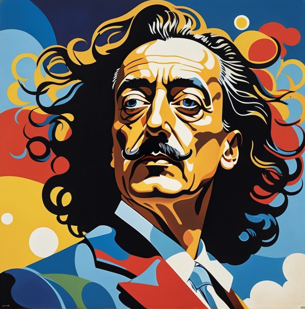 Stylized Portrait of a Man with Curly Hair and Mustache