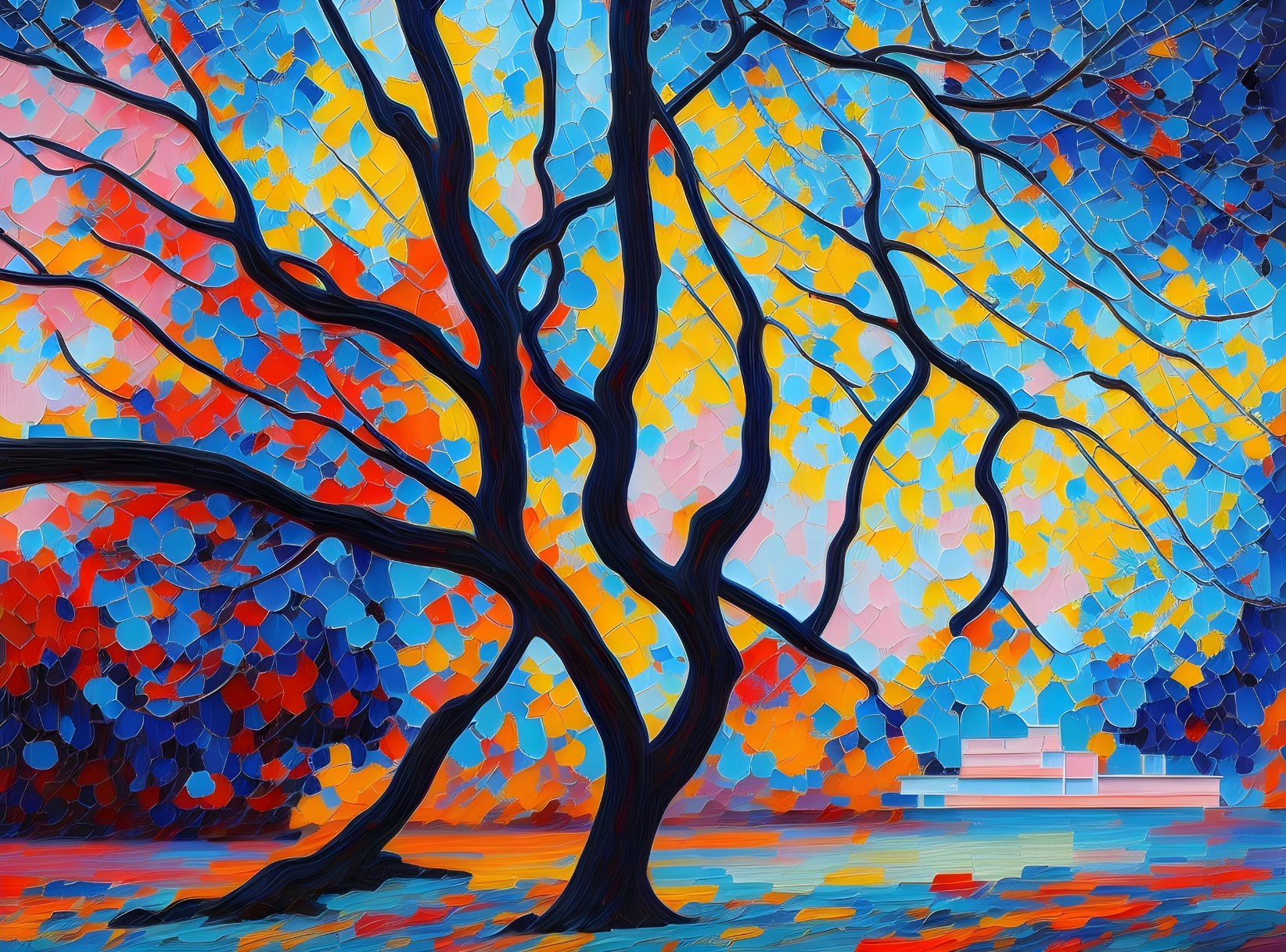 Abstract Tree with Colorful Background and Reflection