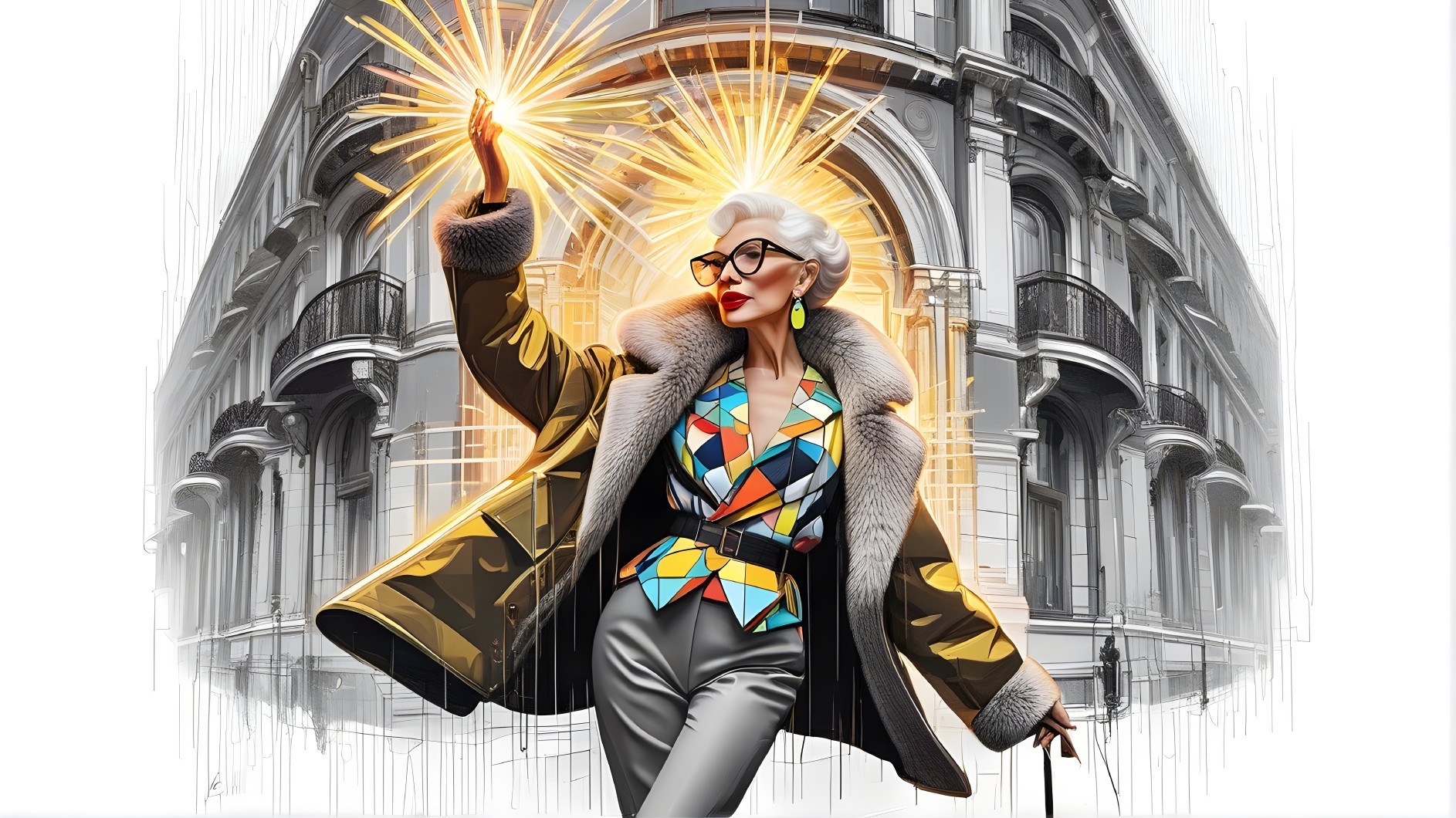 Stylish Woman in Glamorous Outfit by Vintage Building