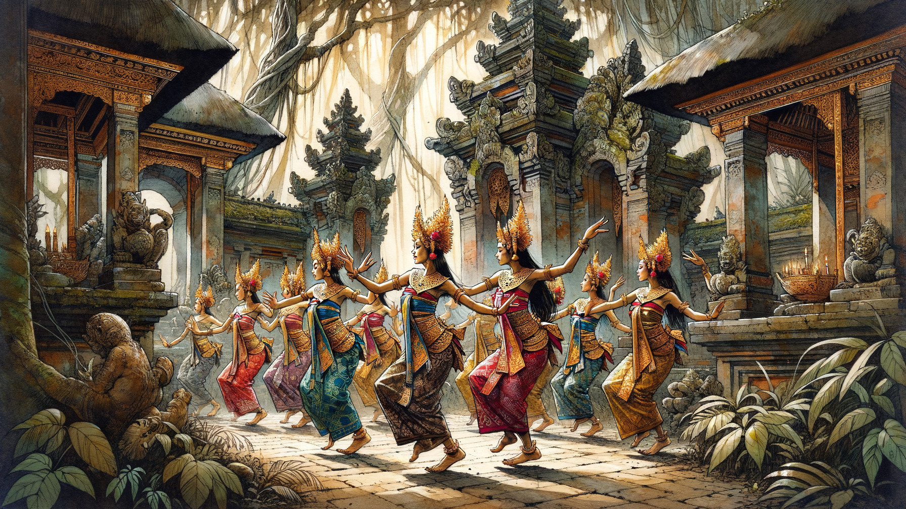 Vibrant Traditional Balinese Dance in Temple Setting