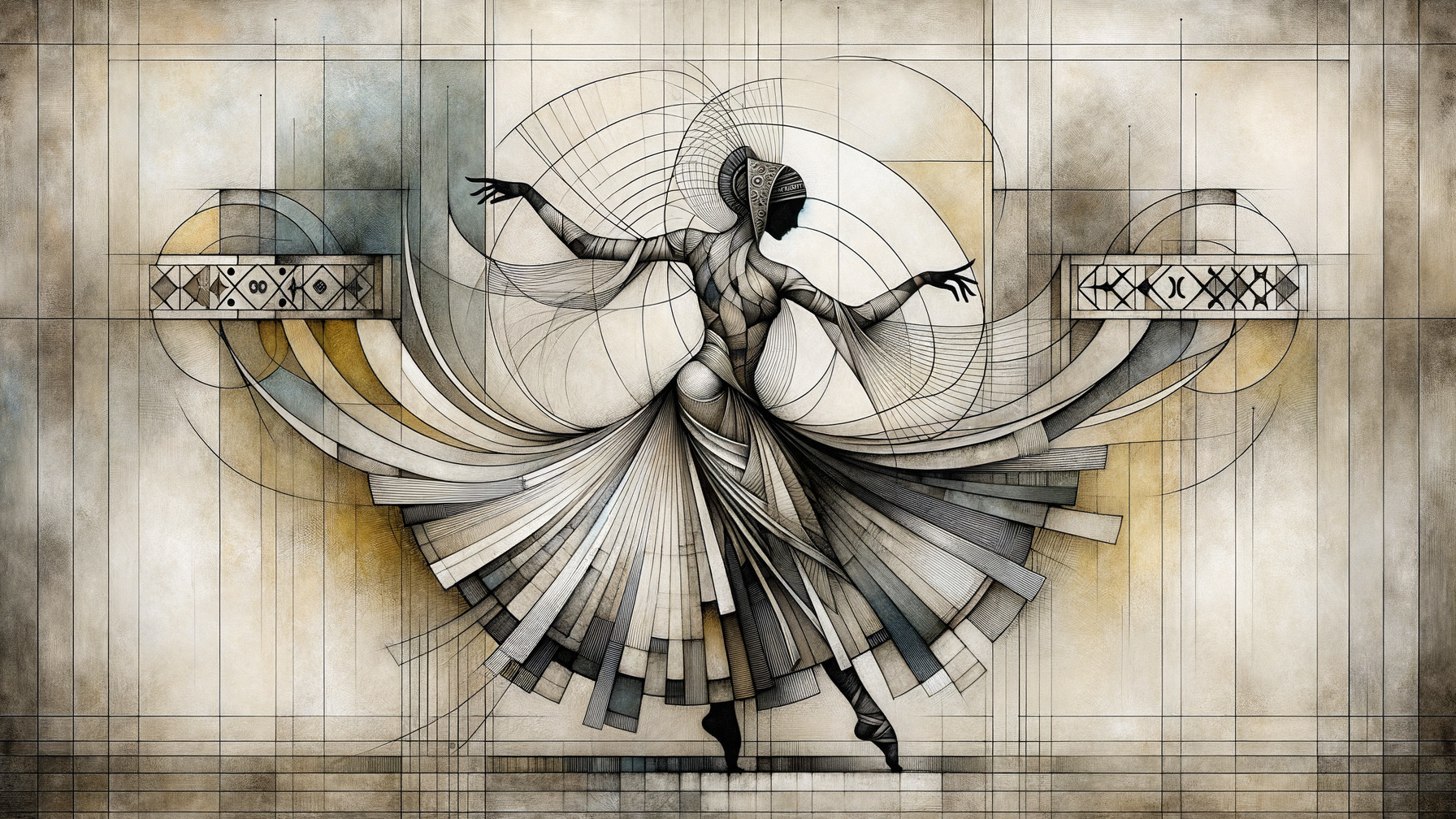 Abstract Dancer with Geometric Patterns and Soft Colors