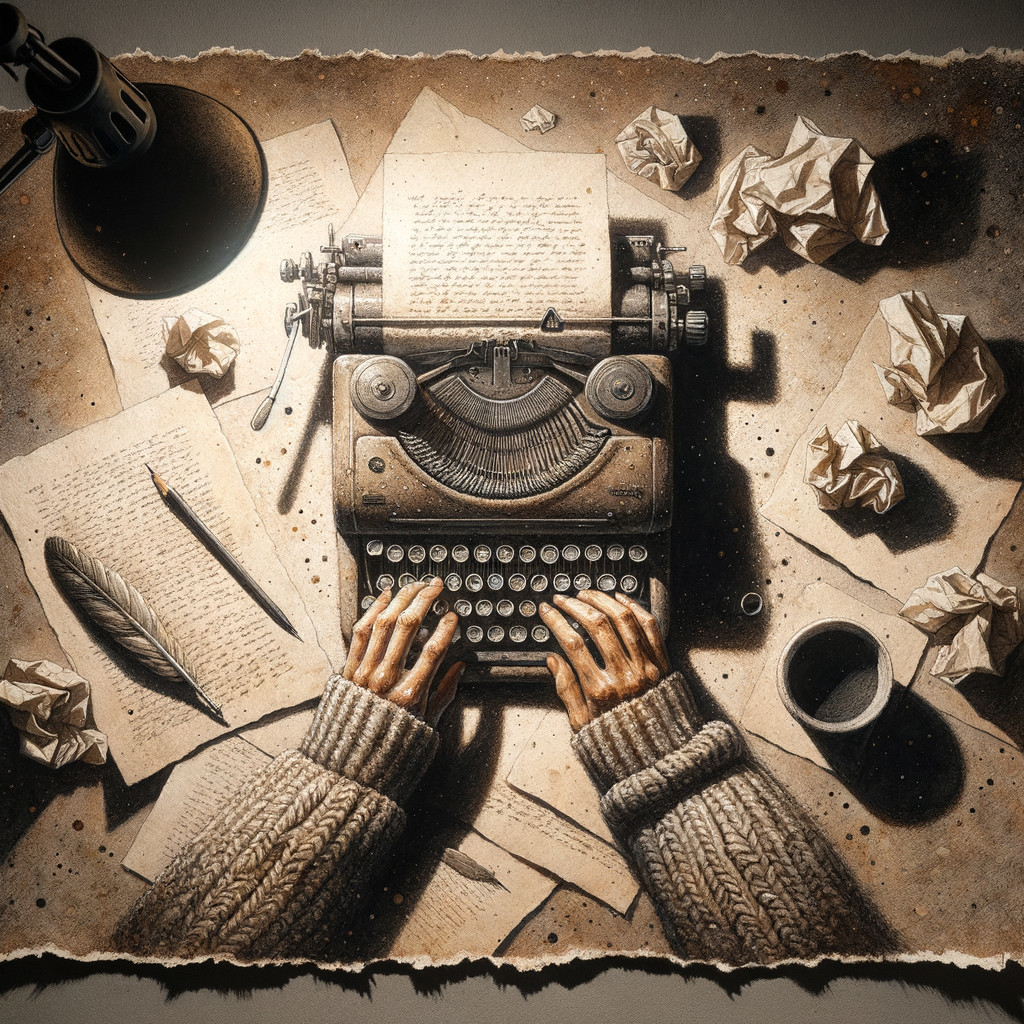 Vintage Typewriter Surrounded by Writer's Workspace Items
