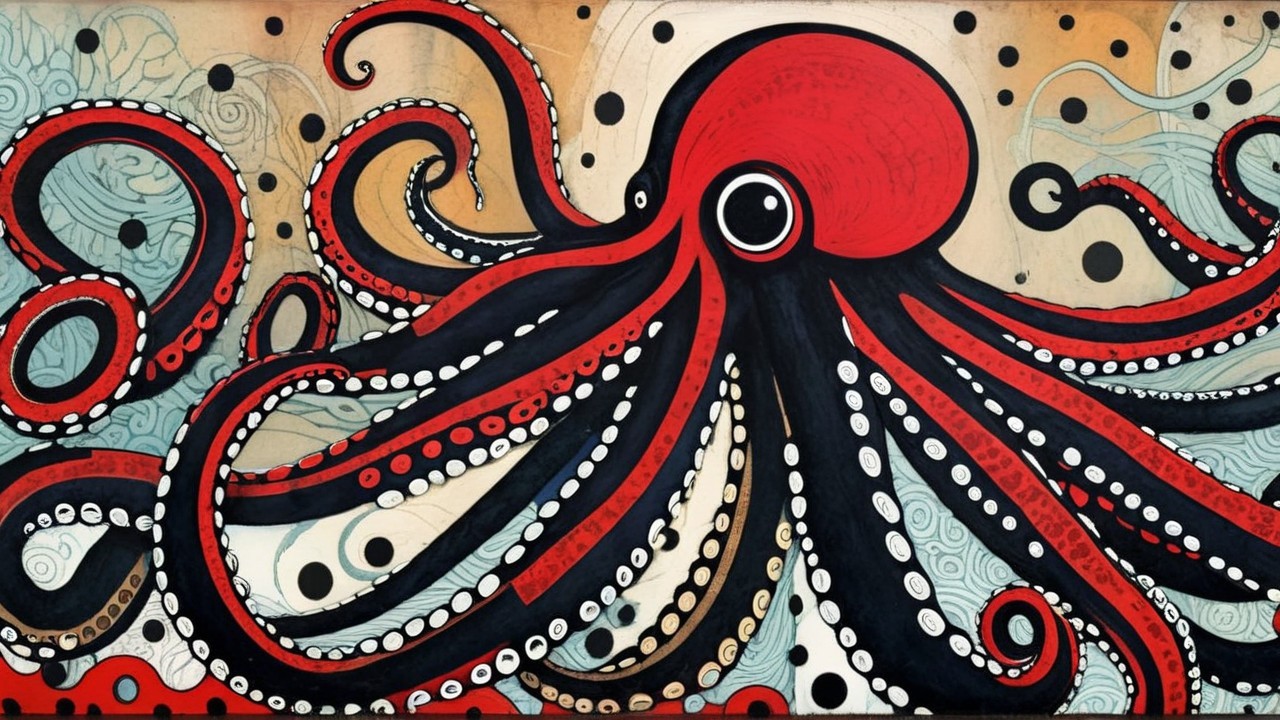 Vibrant Octopus with Red and Black Tentacles Displayed
