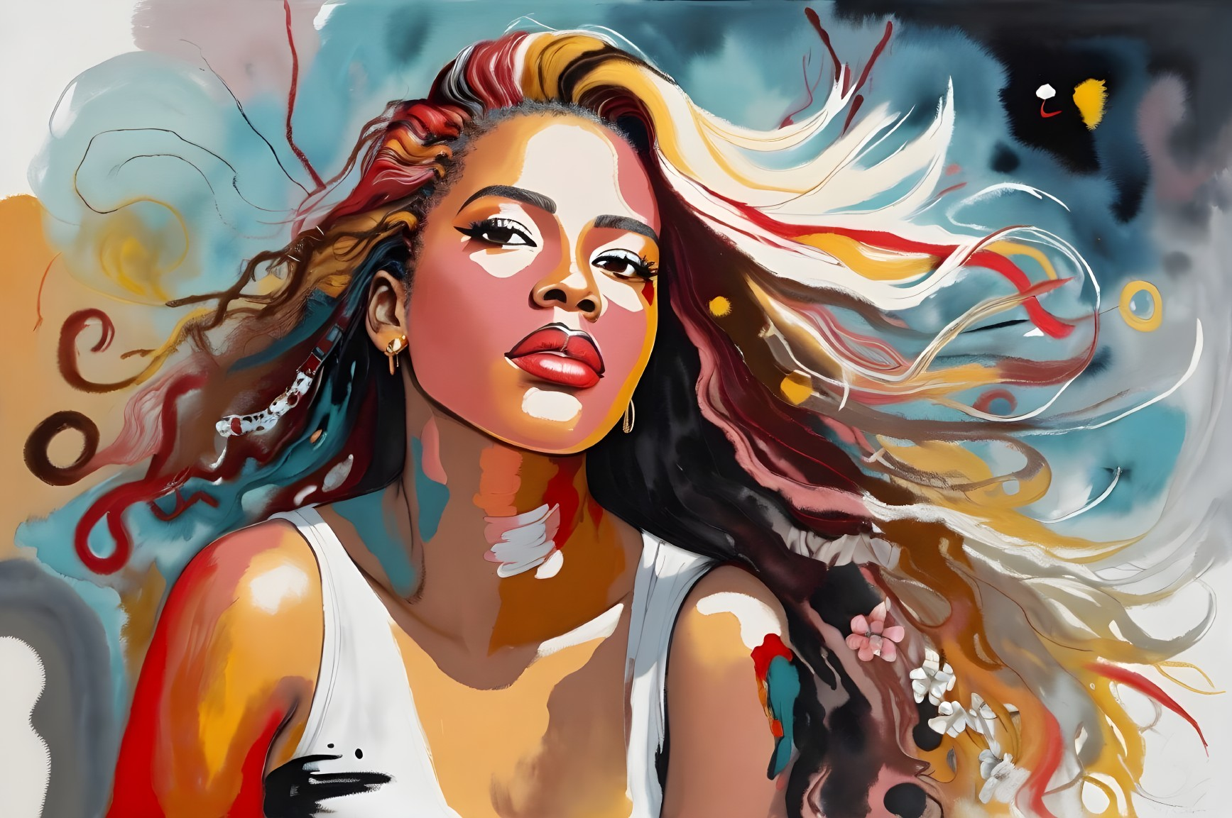 Vibrant Portrait of a Woman with Flowing Hair