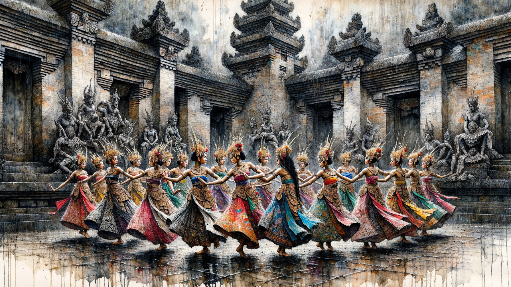 Dancers in Traditional Costumes at Temple Courtyard