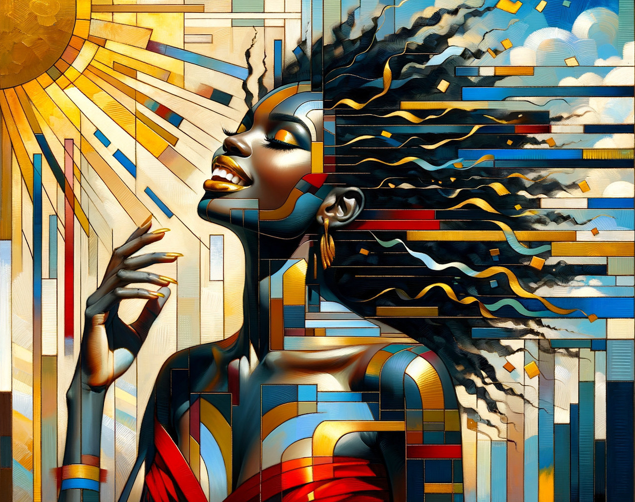 Stylized Profile of Joyful Woman with Vibrant Hair