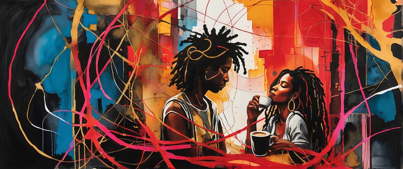 Artwork of Two Figures with Textured Hairstyles