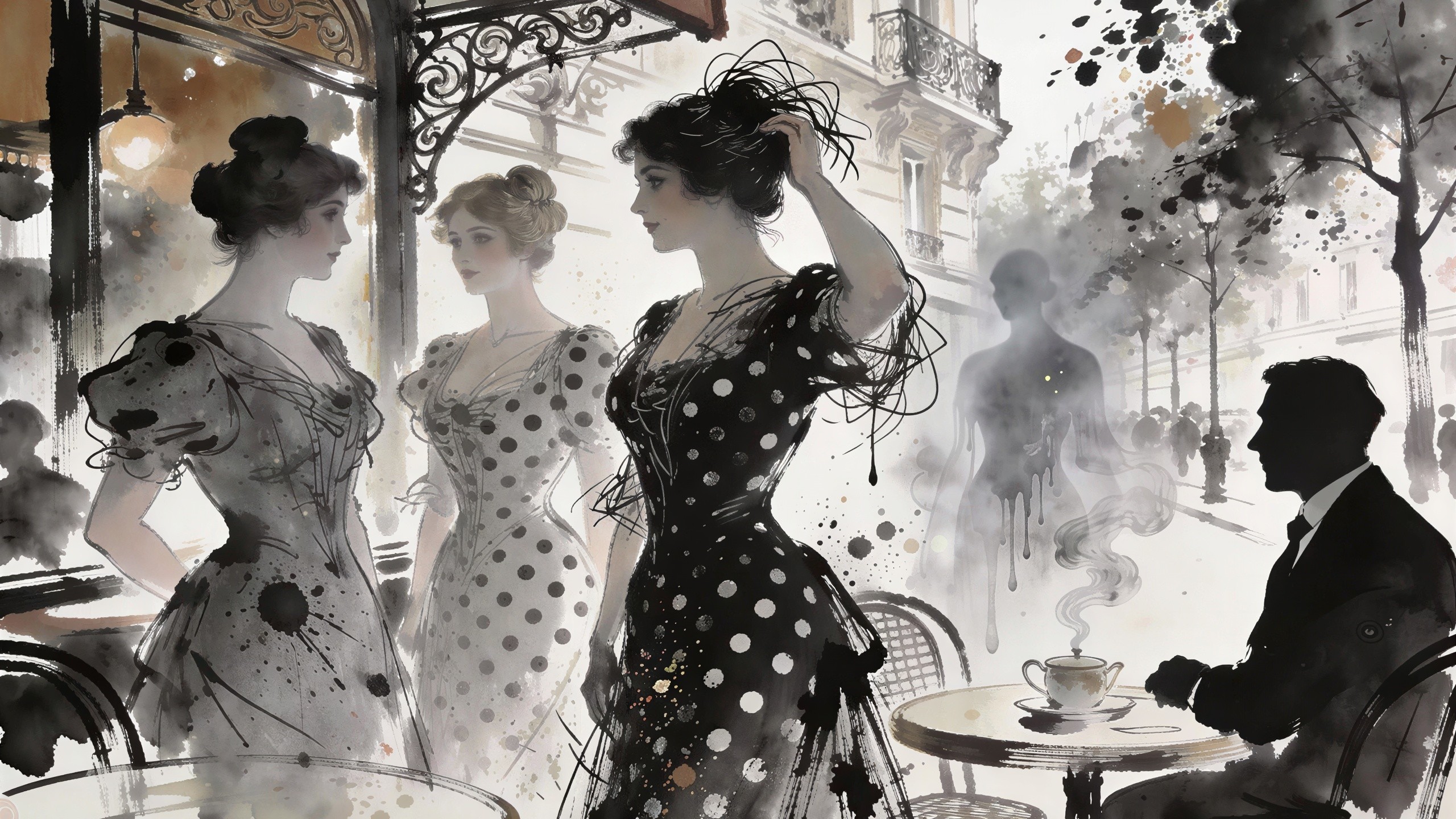 19th-Century Parisian Street Scene with Fashionable Women