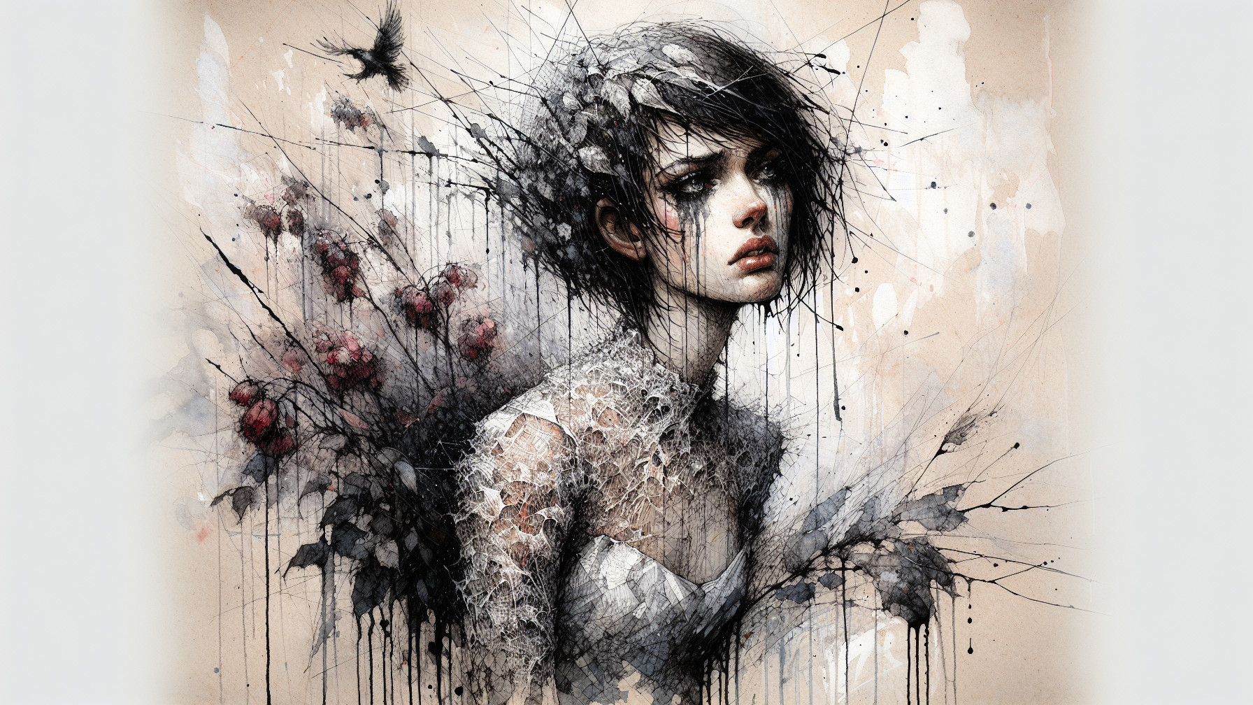 Portrait of a Young Woman with Abstract Background