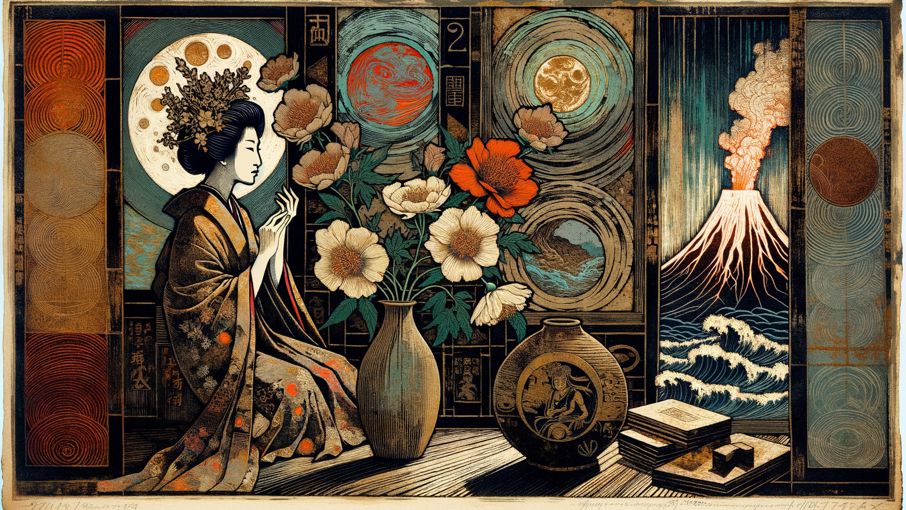 Serene Woman in Traditional Attire with Vibrant Flowers