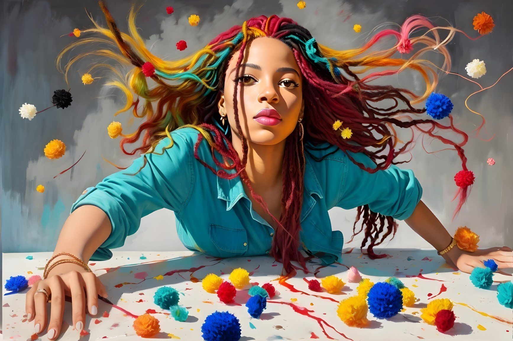 Vibrant Portrait of a Young Woman with Colorful Hair