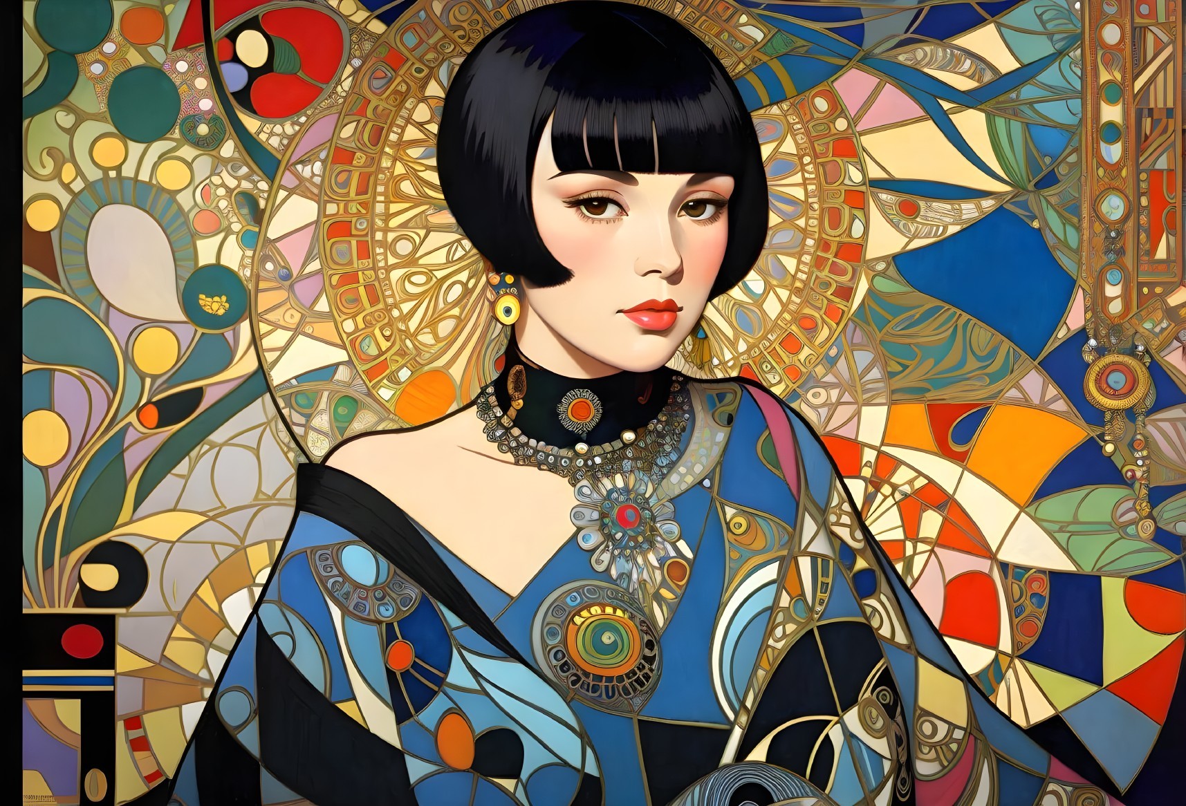 Woman with Bob Haircut in Art Nouveau Setting
