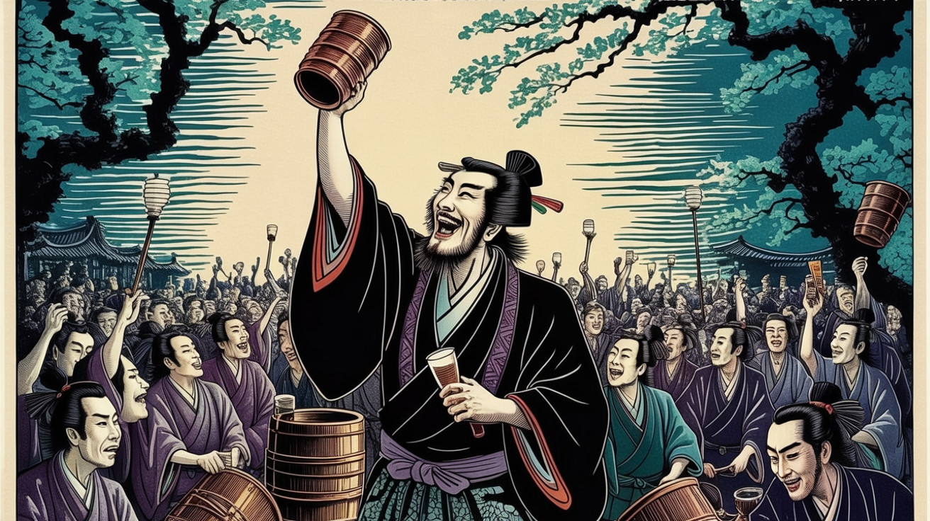 Vibrant Celebration in Ancient Japanese Setting