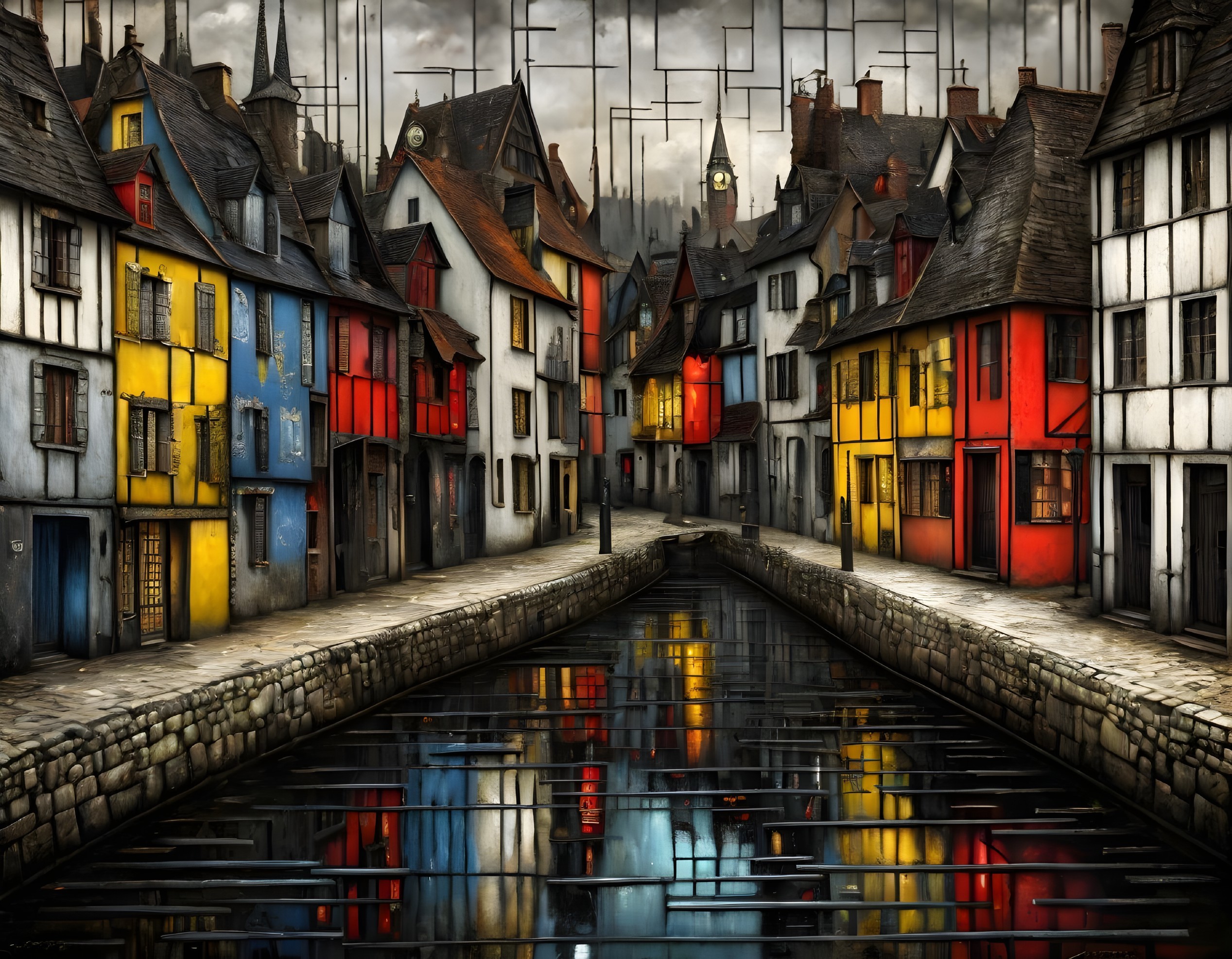 Colorful Medieval Village with Canal and Timber Houses