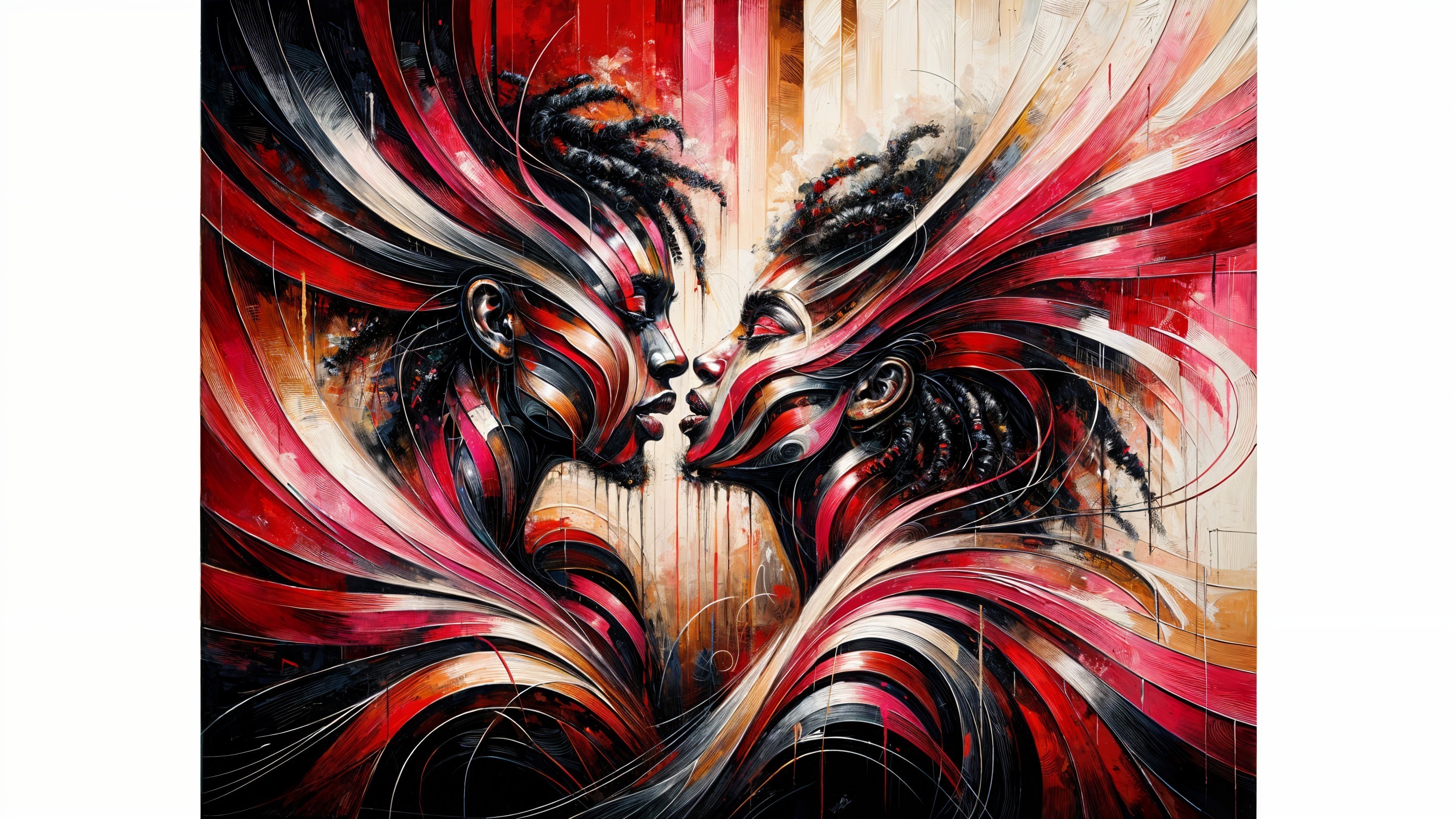 Stylized Faces in Profile with Intricate Patterns