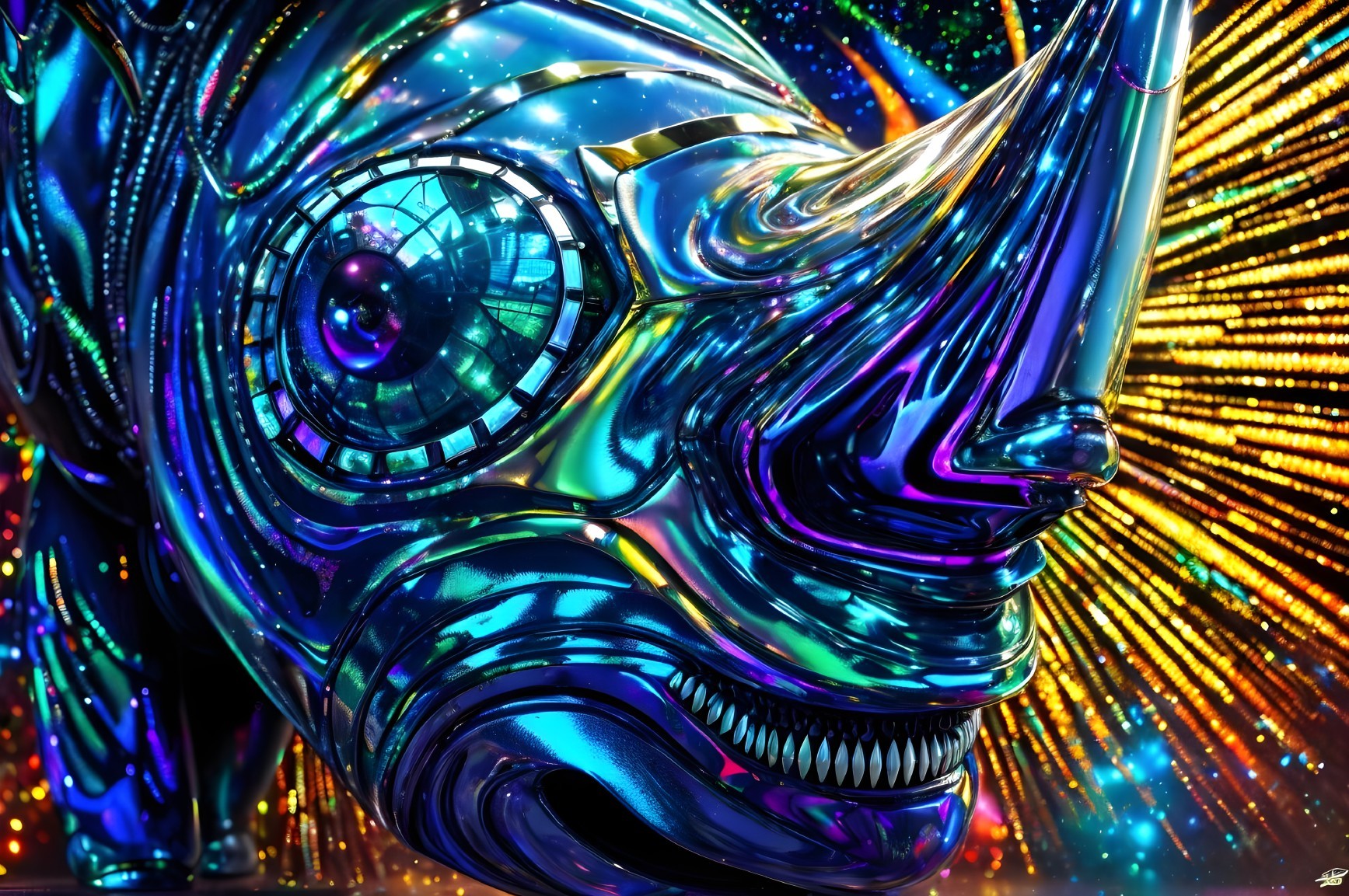 Vibrant Metallic Rhinoceros with Glossy Multicolors