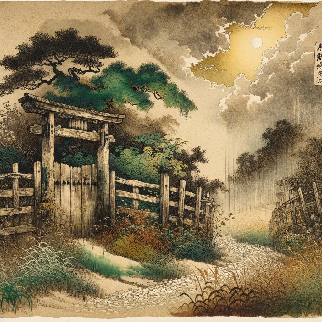 Traditional Landscape with Wooden Gate and Pathway
