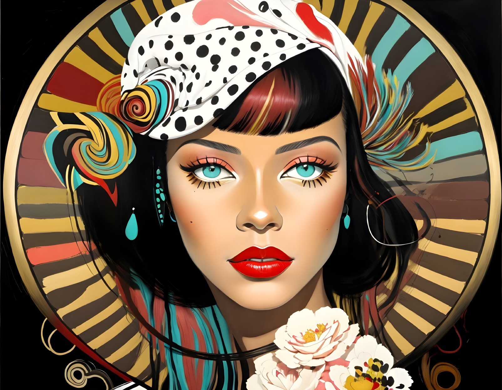 Portrait of a Woman with Blue Eyes and Red Lips