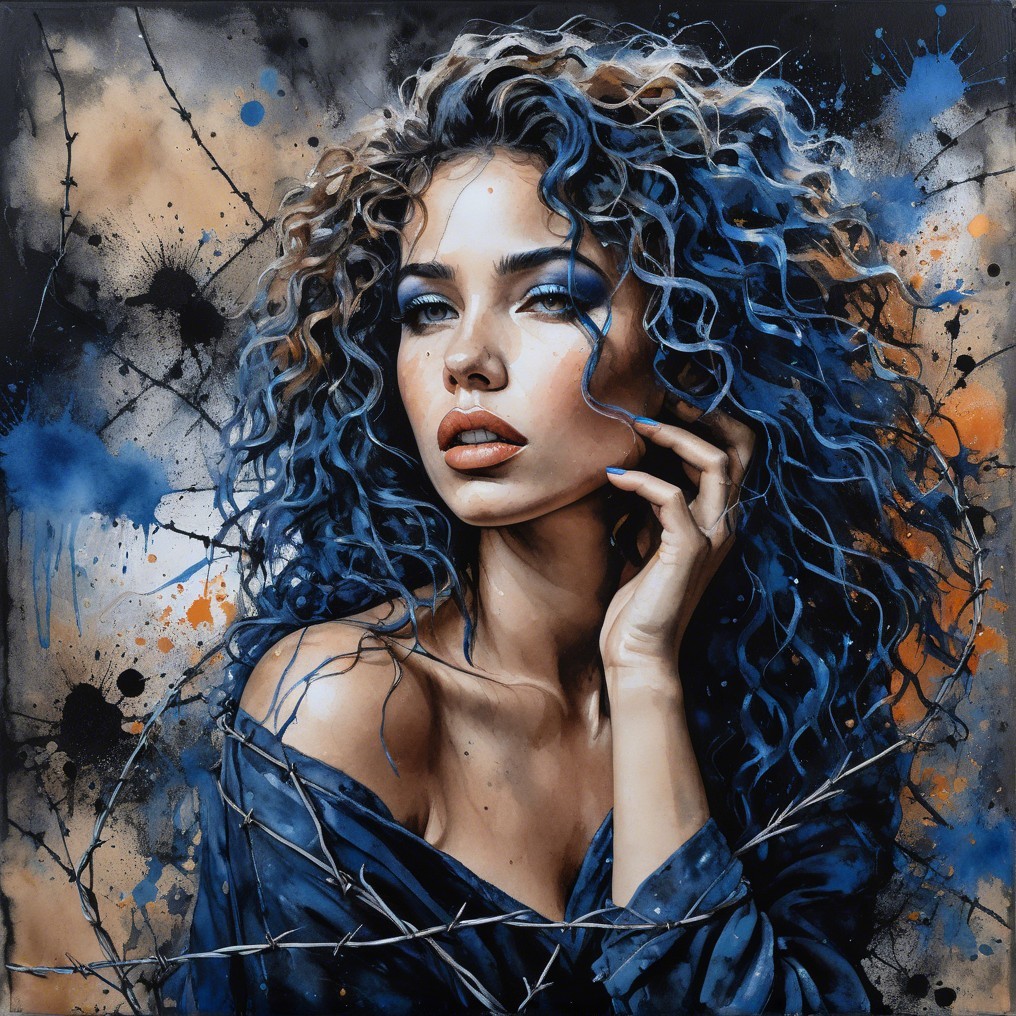 Portrait of a Woman with Blue Hair and Bold Makeup