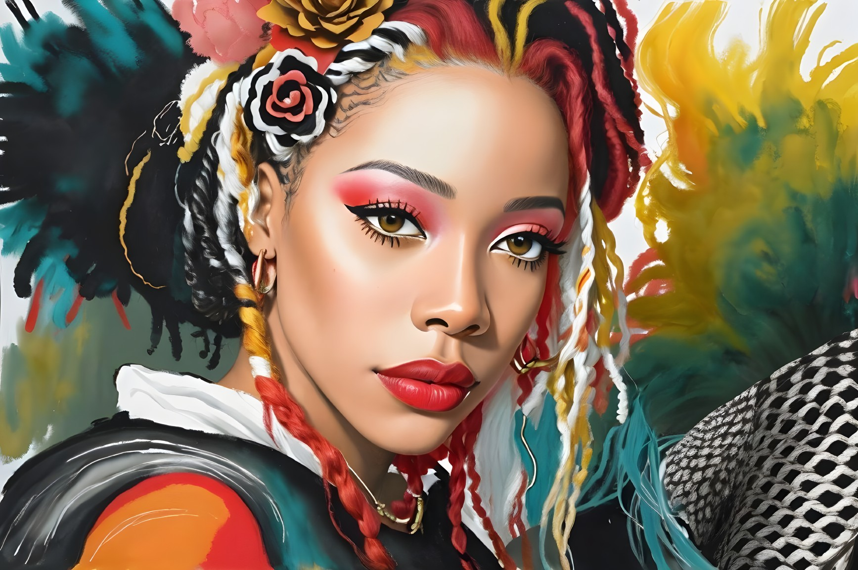 Portrait of a young woman with colorful braided hair