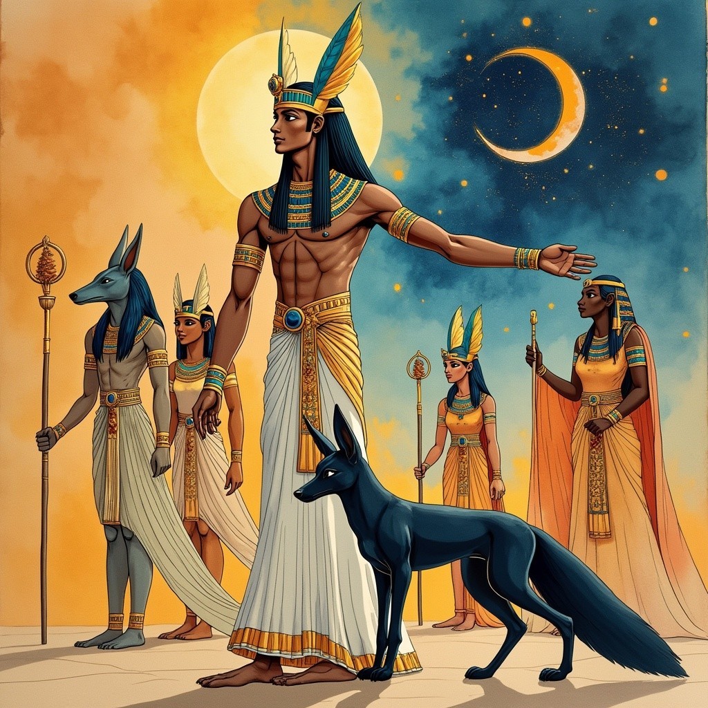 Ancient Egyptian Figures in Ceremonial Attire