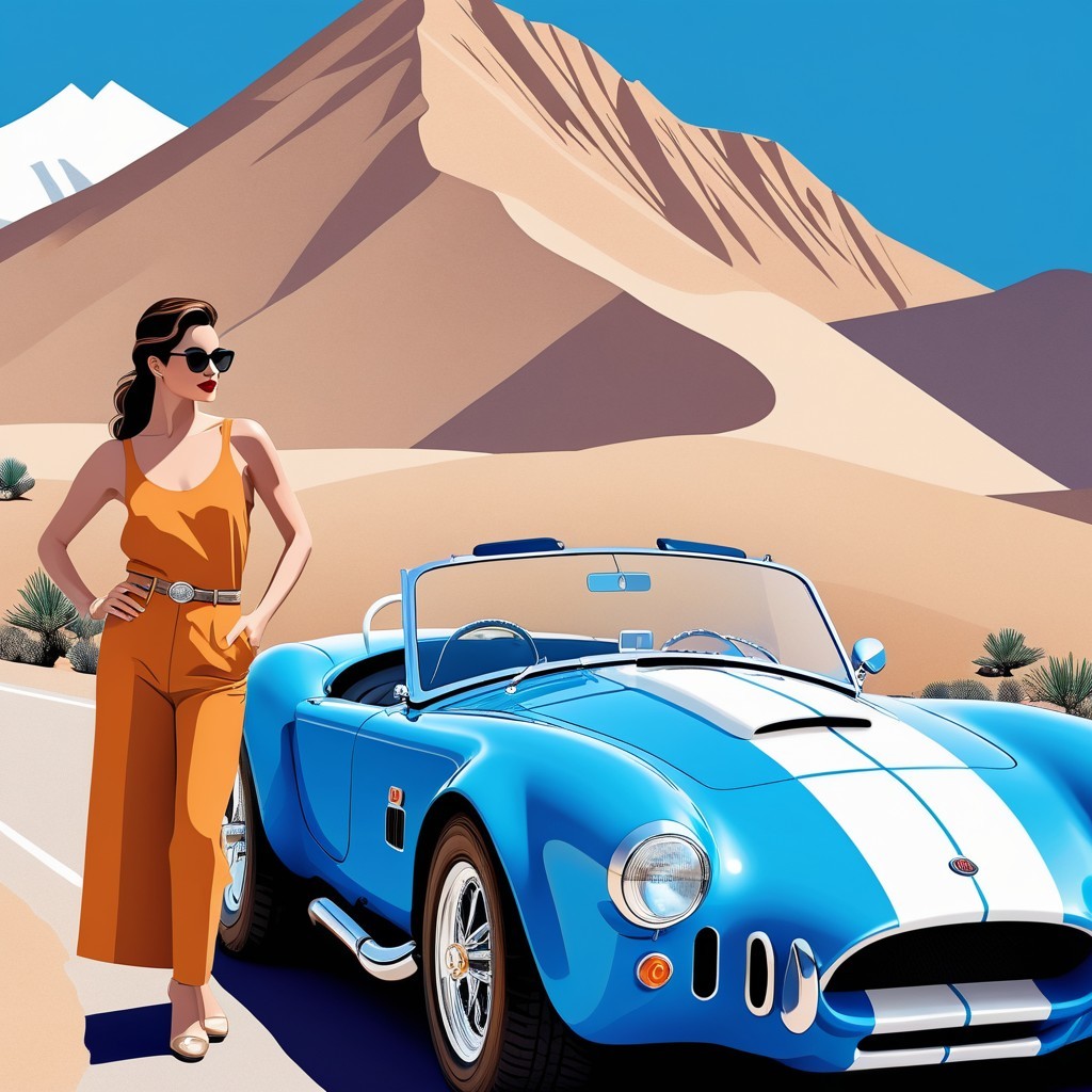 Stylish Woman in Orange Jumpsuit by Classic Sports Car