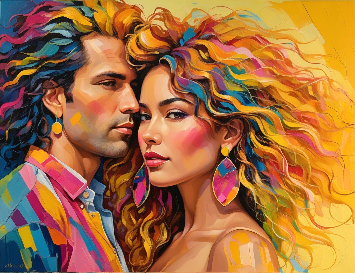 Colorful Close-Up of a Couple with Rainbow Hair