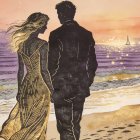 Rainy Night Scene with Couple by Graffiti Door