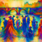 Impressionistic Scene of Figures by a Riverbank