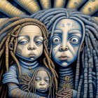 Elegantly Dressed Figures in Celestial Blue Garments