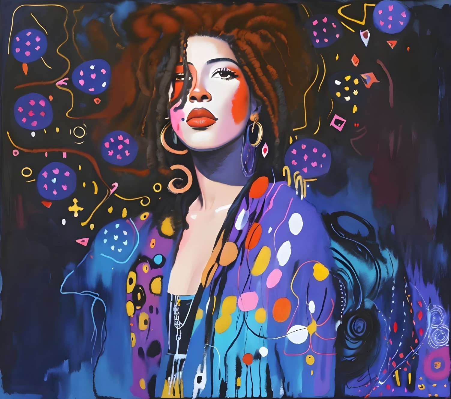 Vibrant Abstract Portrait of a Woman with Curly Hair