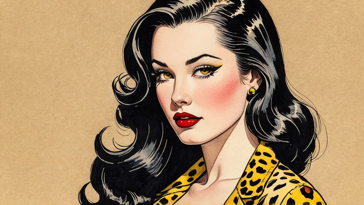 Glamorous Woman in Vintage Pin-Up Style with Leopard Print