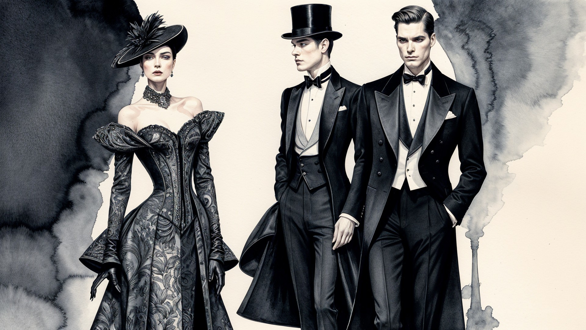 Elegantly Dressed Figures from a Bygone Era
